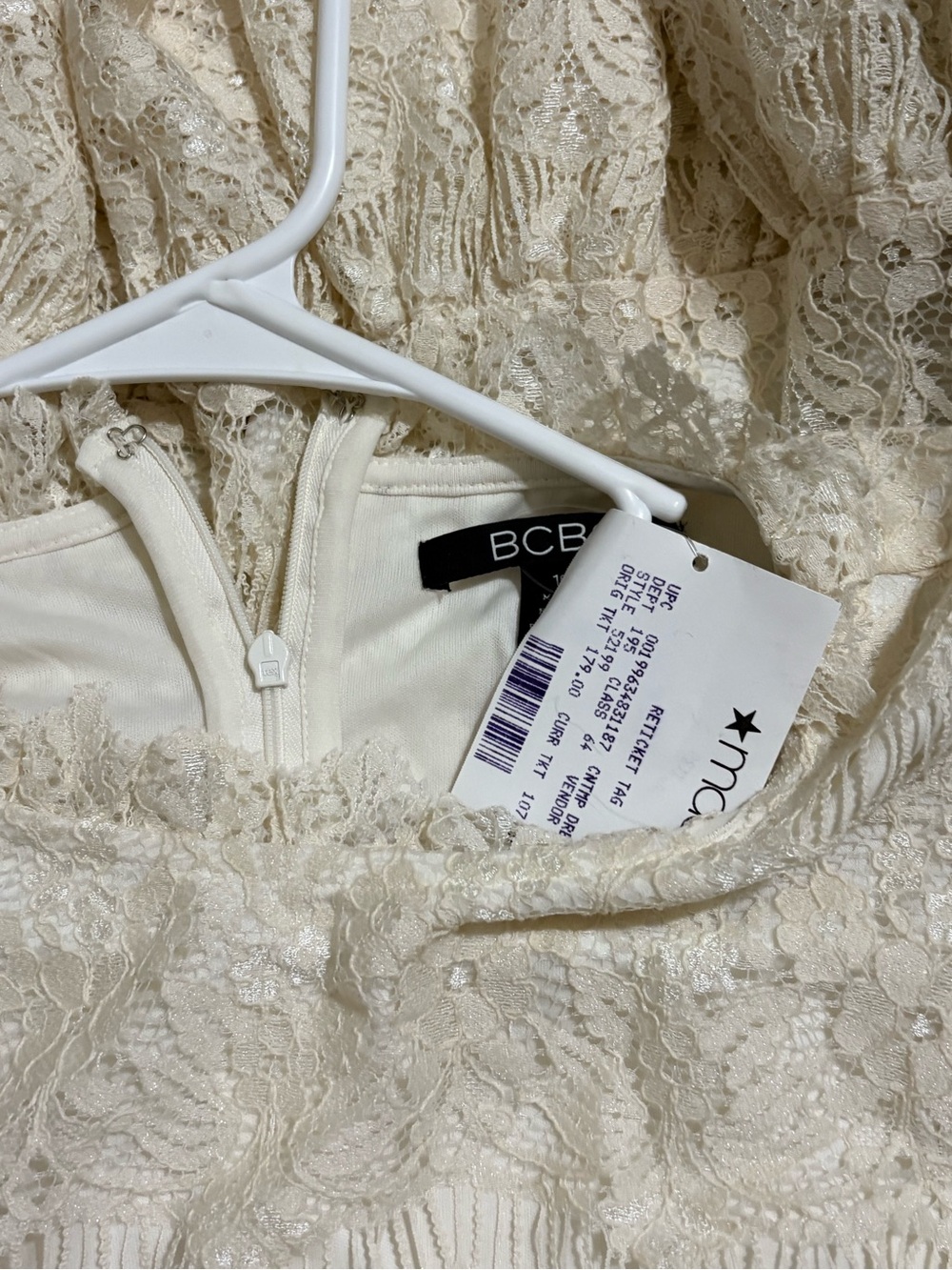BCBG Cream Lace Strapless Bustier Chemise